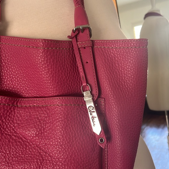 Cole Haan Pink Leather Purse with Braided Leather handles - Picture 3 of 10